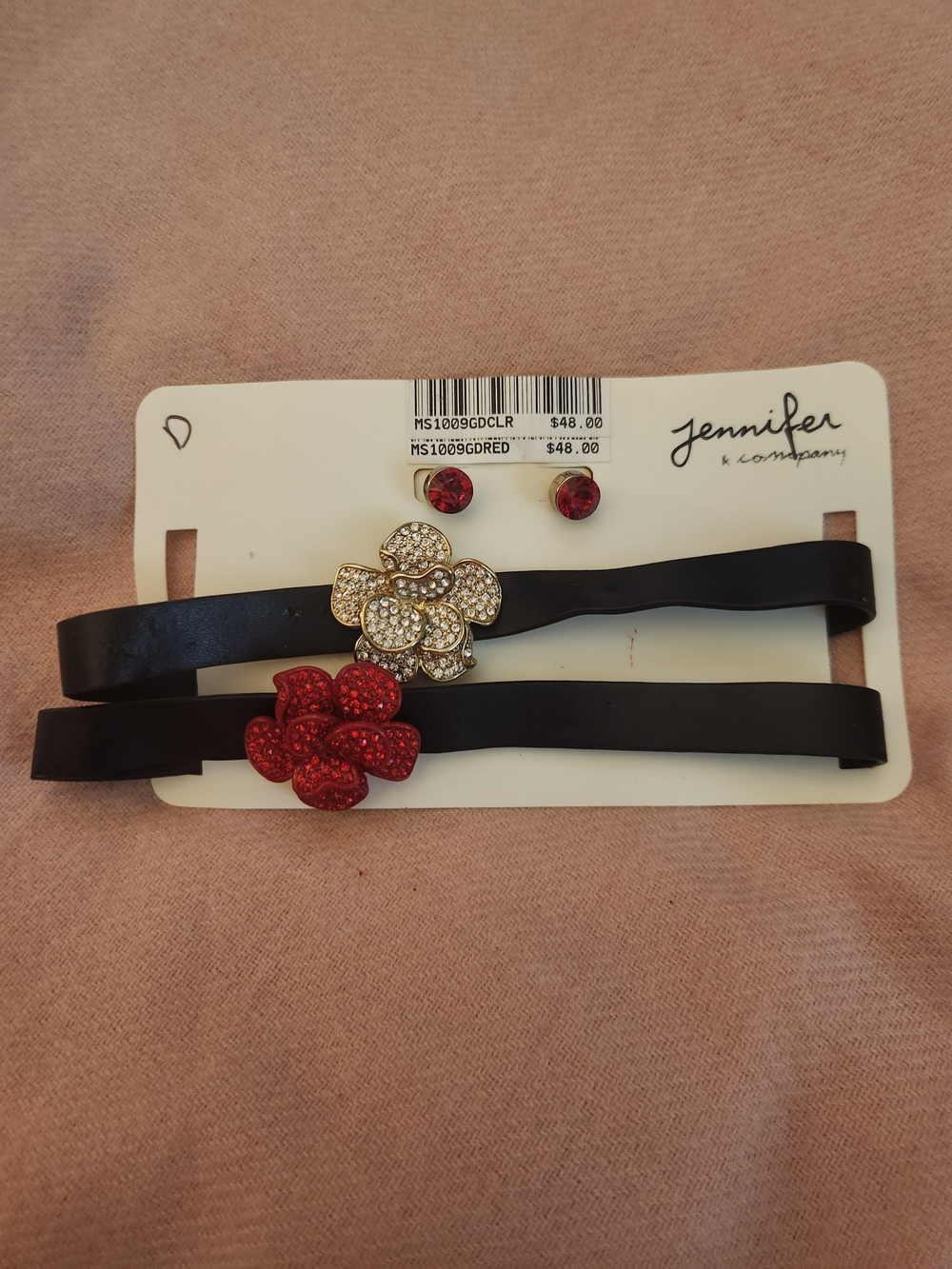 Jennifer & Company Black Choker Set with Red and Gold Floral Accents